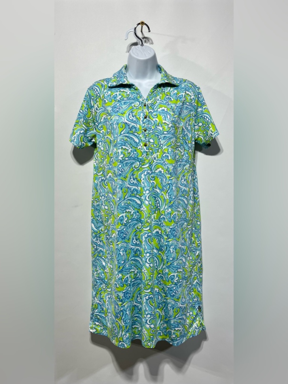 Banana Boat Women’s Mini Dress in Blue and Lime Paisley Size Large
